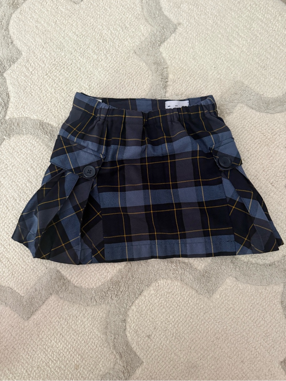 Lands' End Navy and Blue Plaid Uniform Mini Skirt with Button Tabs Size 6